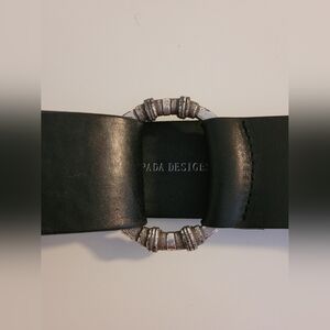 Silpada Designs Black Italian Leather w/ Silver Circle Buckle Statement Belt M